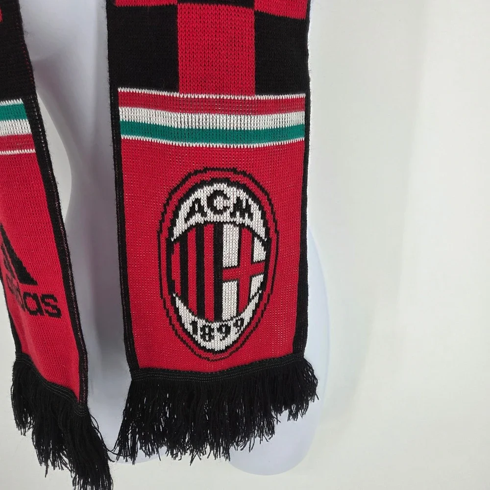 Adidas AC Milan Soccer Scarf Red Black Checkered Striped W38585 AZ4001